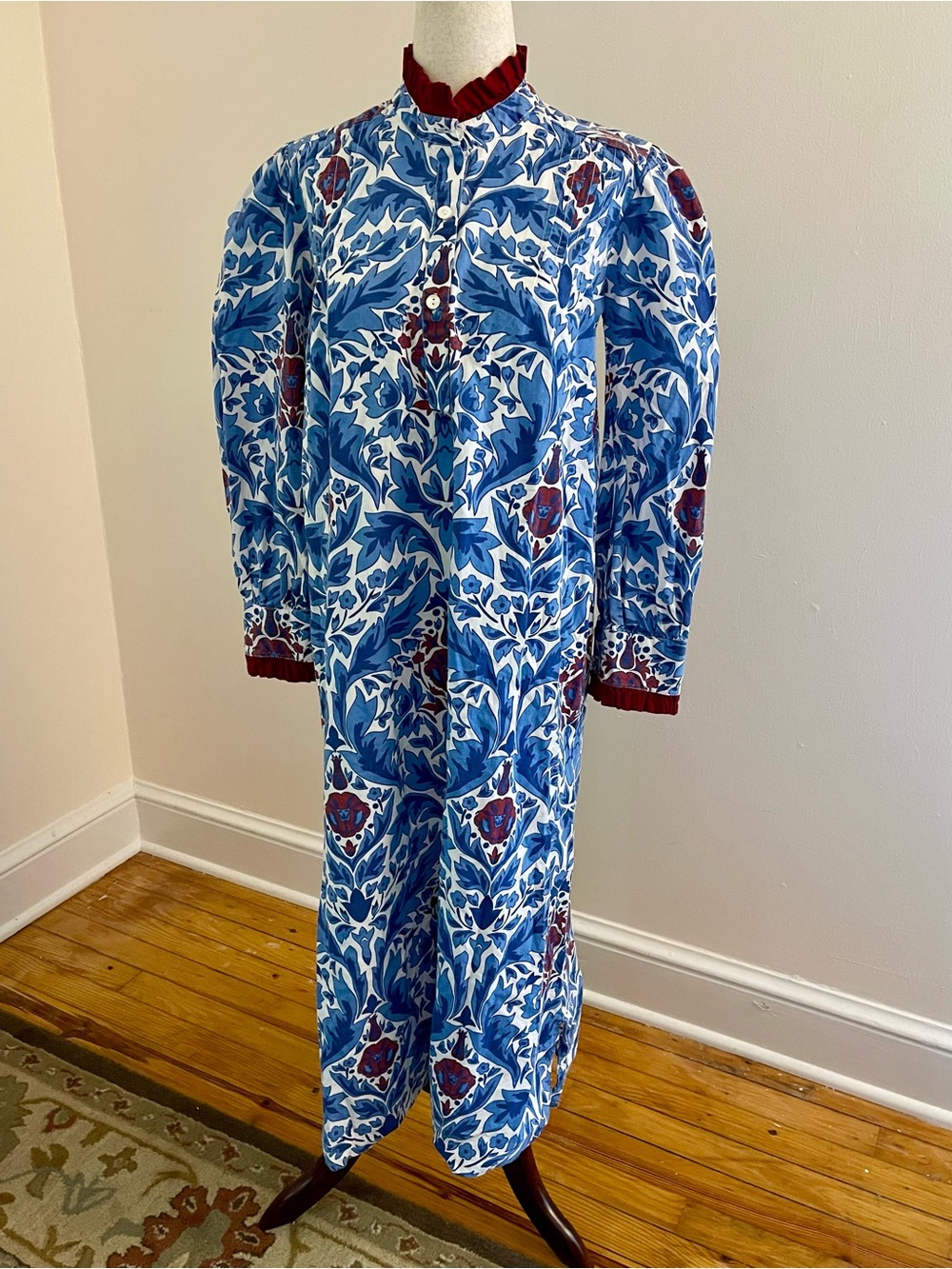 Beyond by Vera Blue Block Print Ruffle Neck Dress XS India